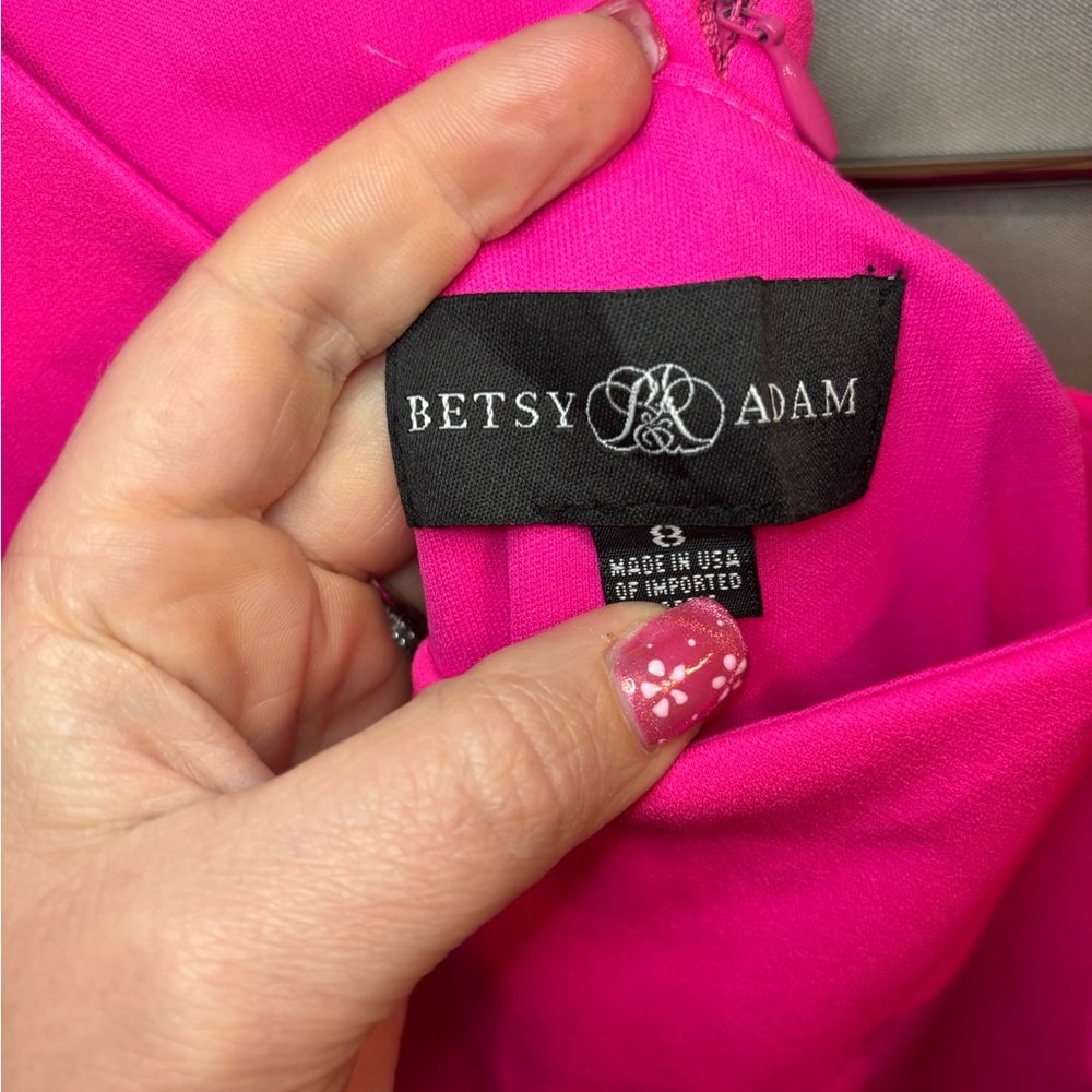 Betsy & Adam Vibrant Pink Asymmetrical Ruffle Dress - Picture 6 of 7